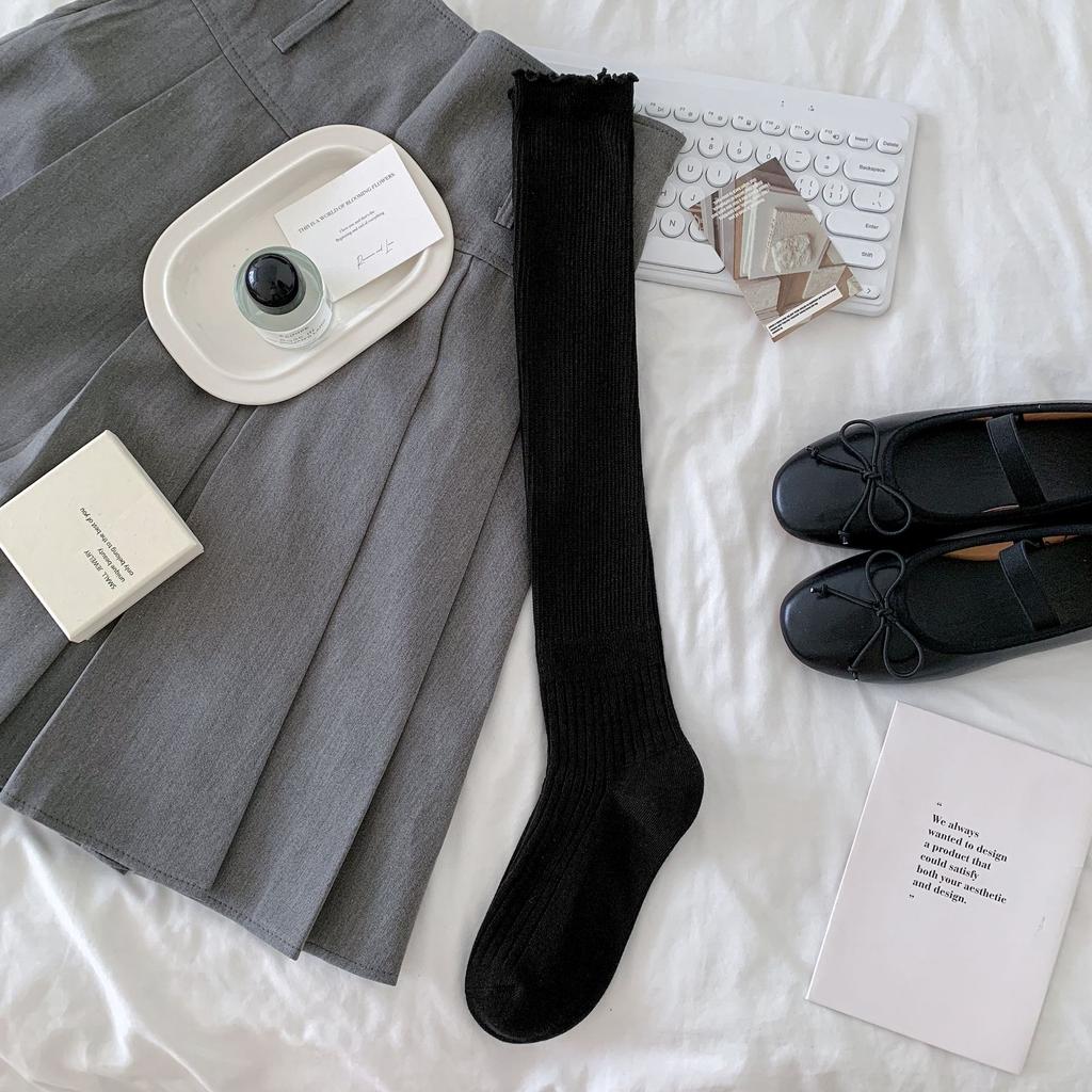 In The Early Autumn Of 2025, New Products, Fungus Edge Calf Socks, Bow Splicing, High Tube Solid Color Jk Knee Socks, Stacking Socks