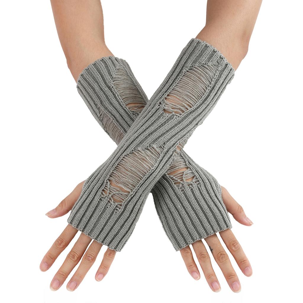 Perforated and Hollowed Out Woolen Gloves for Autumn and Winter Mid Length Fingerless  Warm and Fashionable Knitted Arm Covers for Women