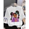 Girls' Summer Crew-Neck Short-Sleeved Top New Black Girls Cute Top Girls Clothes Cartoon Print T-Shirt Top Children's Clothing