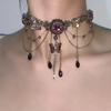 Retro "Tea Break Dance Party" Amethyst Necklace - Titanium Steel Butterfly Multi-Layer Tassel & Rhinestone Design