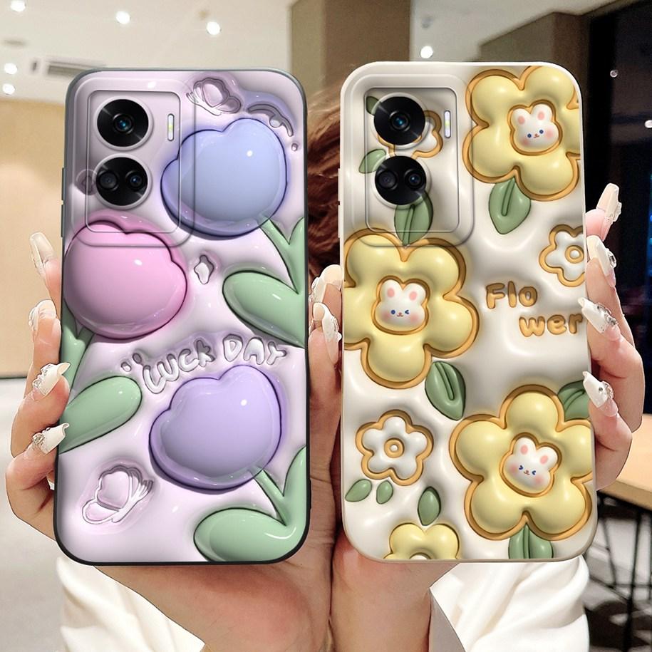 For Honor 90 Lite Case CRT-NX1 Shockproof Cover Popular Flower Soft Liquid Silicone Phone Case For Honor 90 Lite 2023 Funda 6.7"