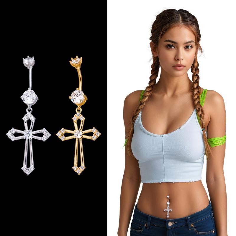 Long Dangle Belly Button Ring 316 Stainless Steel Barbell 3A Zircon Cross  Navel Rings For Women Jewelry
