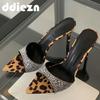 Fashion Leopard Women Sandals Super High Shoes 2024 Heels Rhinestone Designer Fashion Ladies Shoes For Pointed Toe Casual Female Pumps