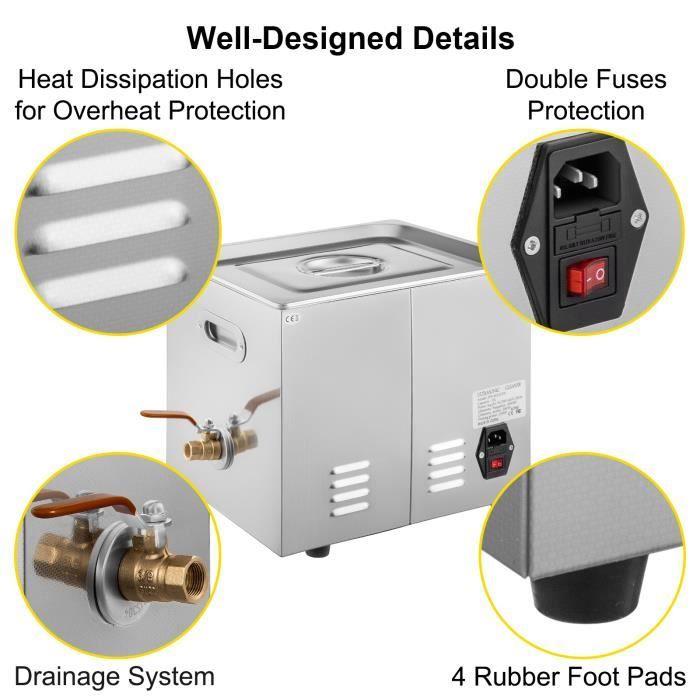 Nettoyeur à ultrasons 10l - vevor - machine à laver à ultrasons numérique avec panier