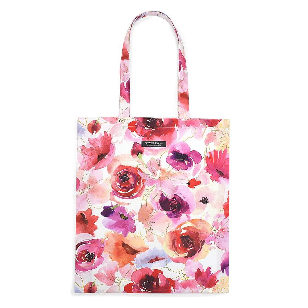 

STYLE Decor Women s Large Capacity Tote Bag, 100% Cotton, A3 Size, Blossom Design, W4601100-NVL2511. Includes a Set of 2 Adult Masks.