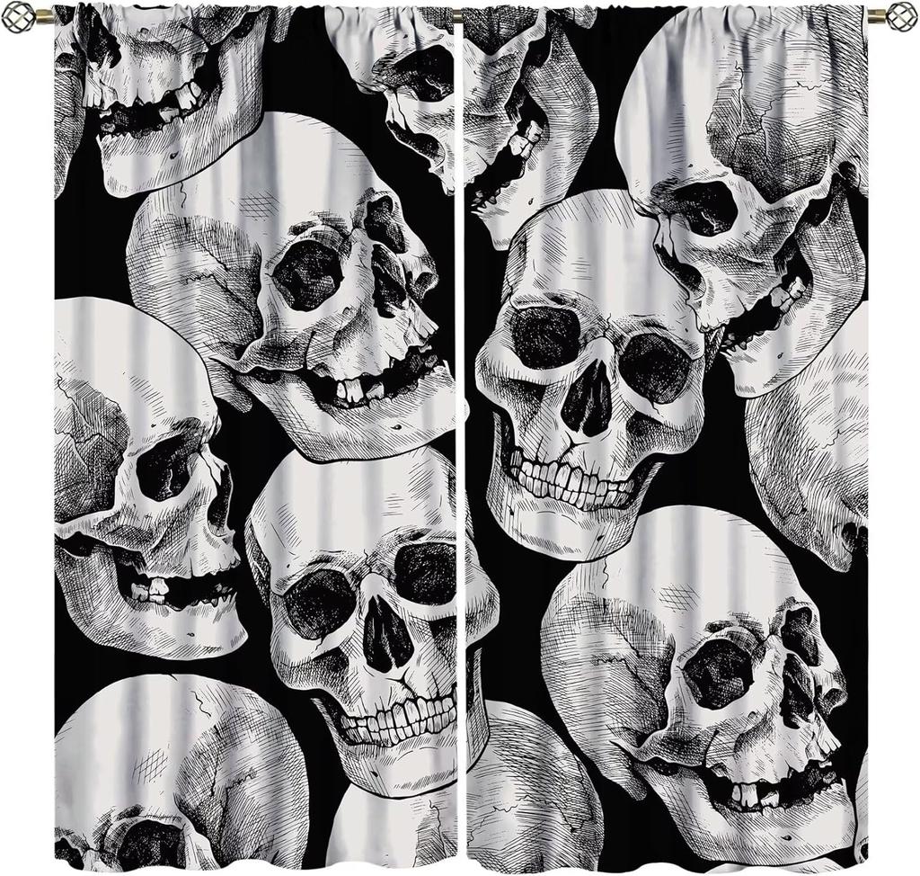 Vintage Skull Curtains Rose Flowers Wildflowers Halloween Theme Scary Curtain Bedroom Living Room Home With Rod Pocket Polyester Ideal For Sitting
