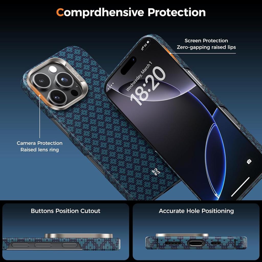 BENKS voor iPhone 16 Pro Max Hoesje, met Magsafe, ArmorAir ArmorGrid Ultra Gemaakt met Dupont Kevlar Aramide Vezel Voor iphone 16 Pro