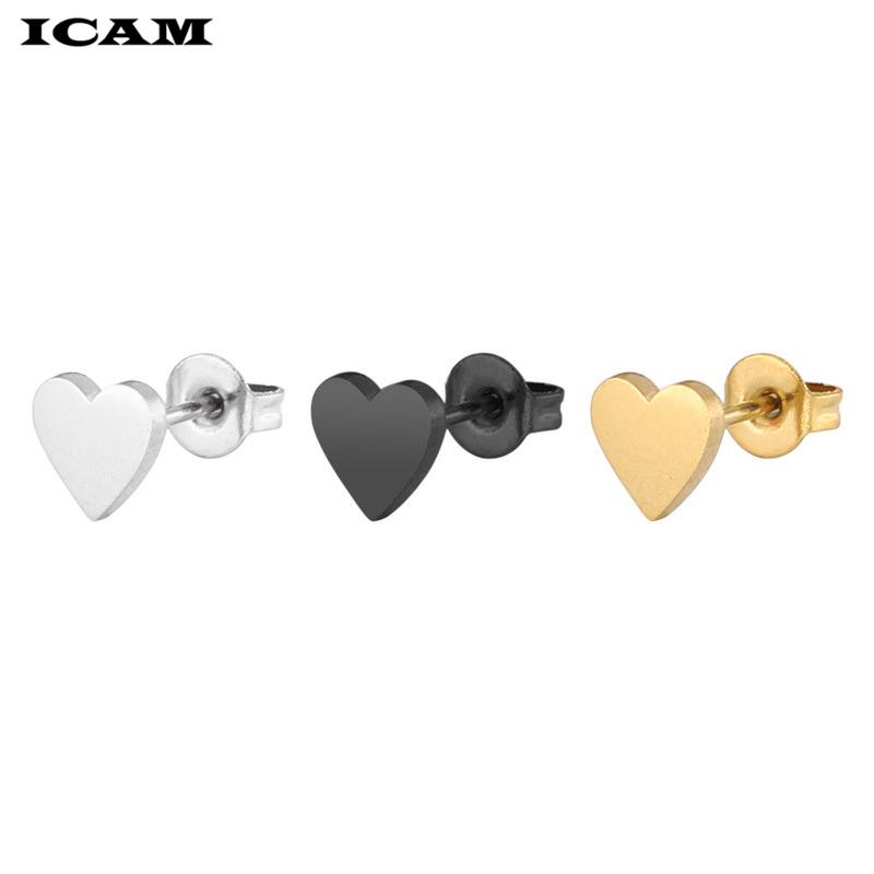 Women Golden Stainless Steel Cute Stud Earrings Carnations for Girlsl Heart T Earrings Minimalist Jewelry