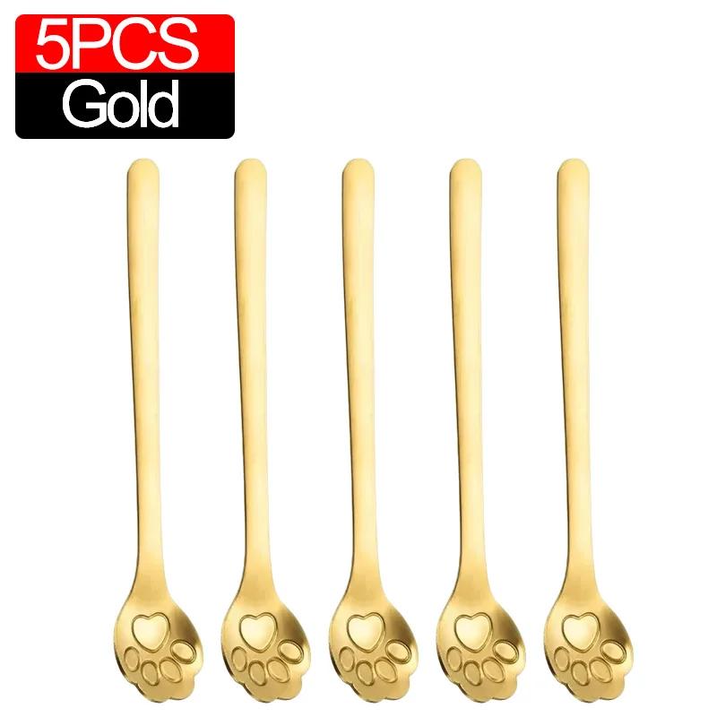 5/1PCS Creative Cute Cat Claw 304 Stainless Steel Spoon for Ice Cream Coffee Tea Dessert Spoon Kitchen Tableware Accessories