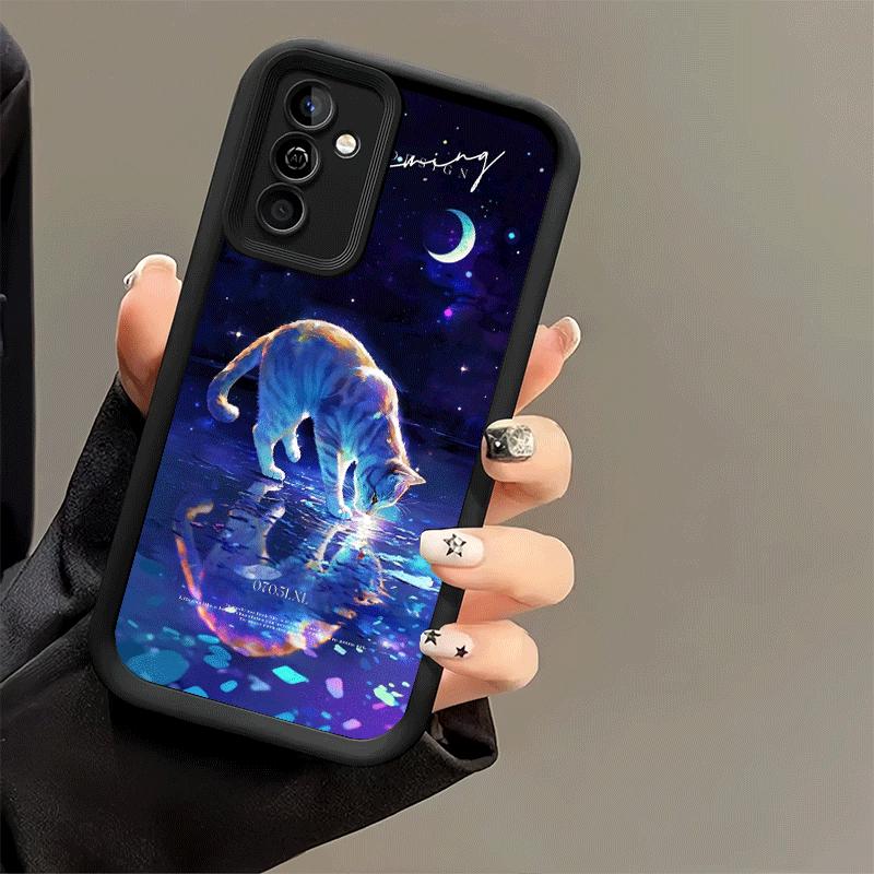 Phone Case for Samsung Galaxy S26 S25 Ultra S24 FE Night Moon Cat Dreamy Art Shell S23 Plus S22 + S21 S20 5G Soft Silicone Funda