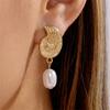 Summer Seaside Conch Imitation Pearl Drop Earrings for Women Handmade Chic Golden Shell Earring Beach Vacation Jewelry Gift