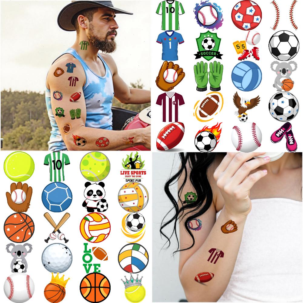 63 Stück Temporäre Tattoos Fußball Aufkleber Cartoon Fußball Aufkleber Wasserdicht Langlebig Körper Aufkleber Für Frauen Wangen Männer