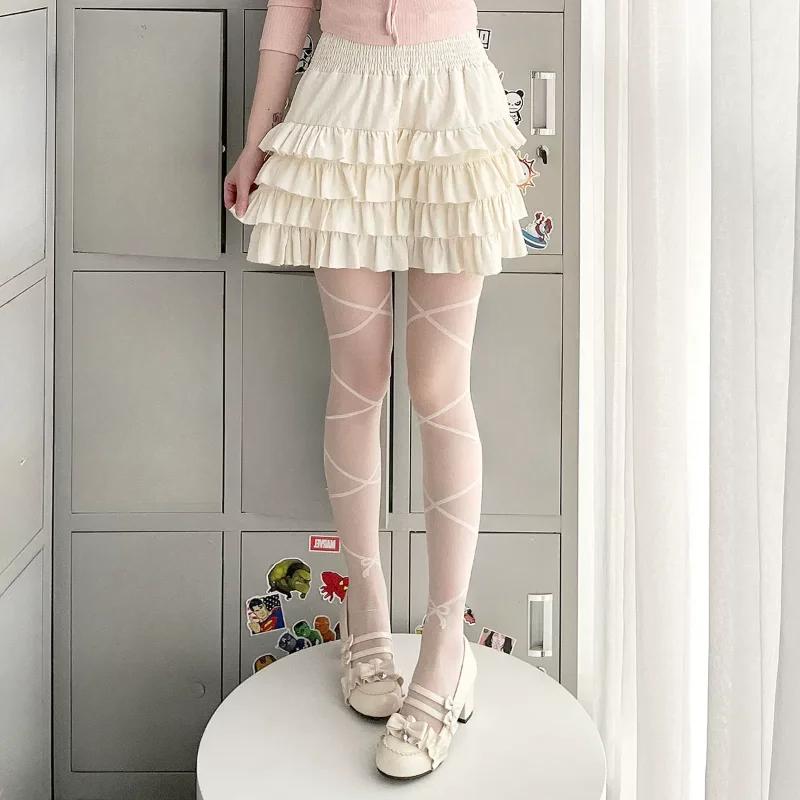 Sexy Women Pantyhose Tights Ballet Style Bandage Bow Thigh High Stockings JK Lolita Girls Body Stockings Women Tights Pantyhose