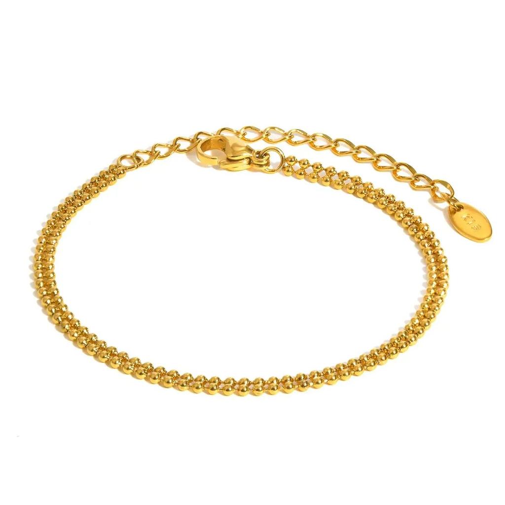 Dainty Double-layer Bead Chain Bracelet for Women,Gold Color Stainless Steel Waterproof Bracelets, Trendy Jewelry Gifts