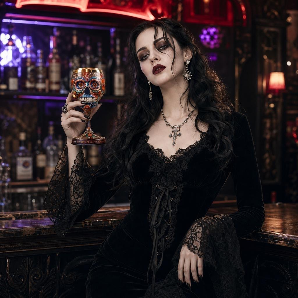 Decorative Gothic Skull Wine Glass with Floral Pattern Suitable for Home Bar Halloween Decoration Unique Stemware Design