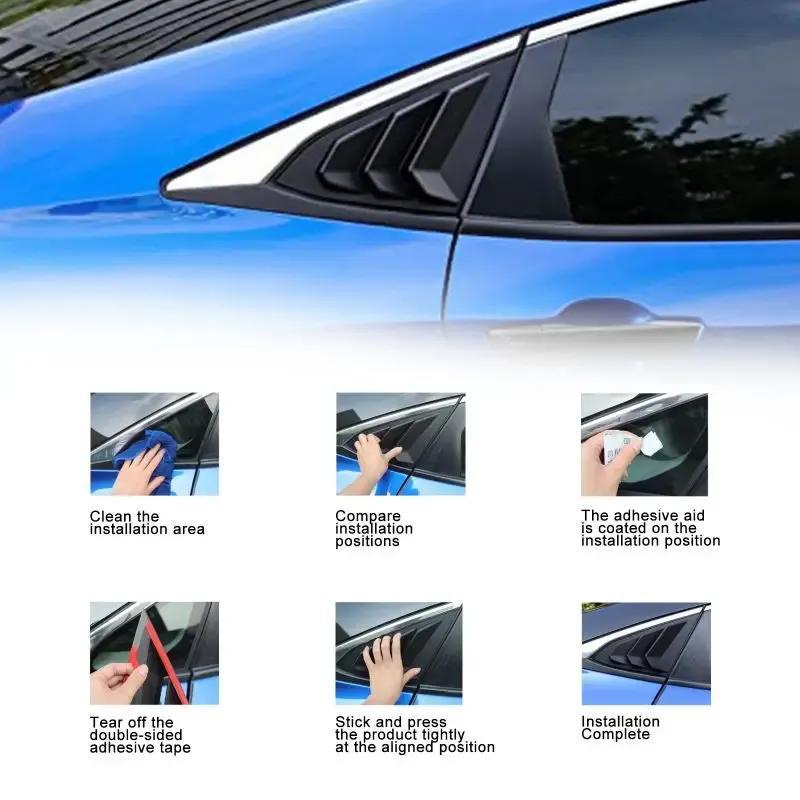 For Honda Civic 10th Gen 2016- ABS Plastic Rear Window Quarter Louver Scoop Cover Side Vent Trim Car Adhesive Accessorie