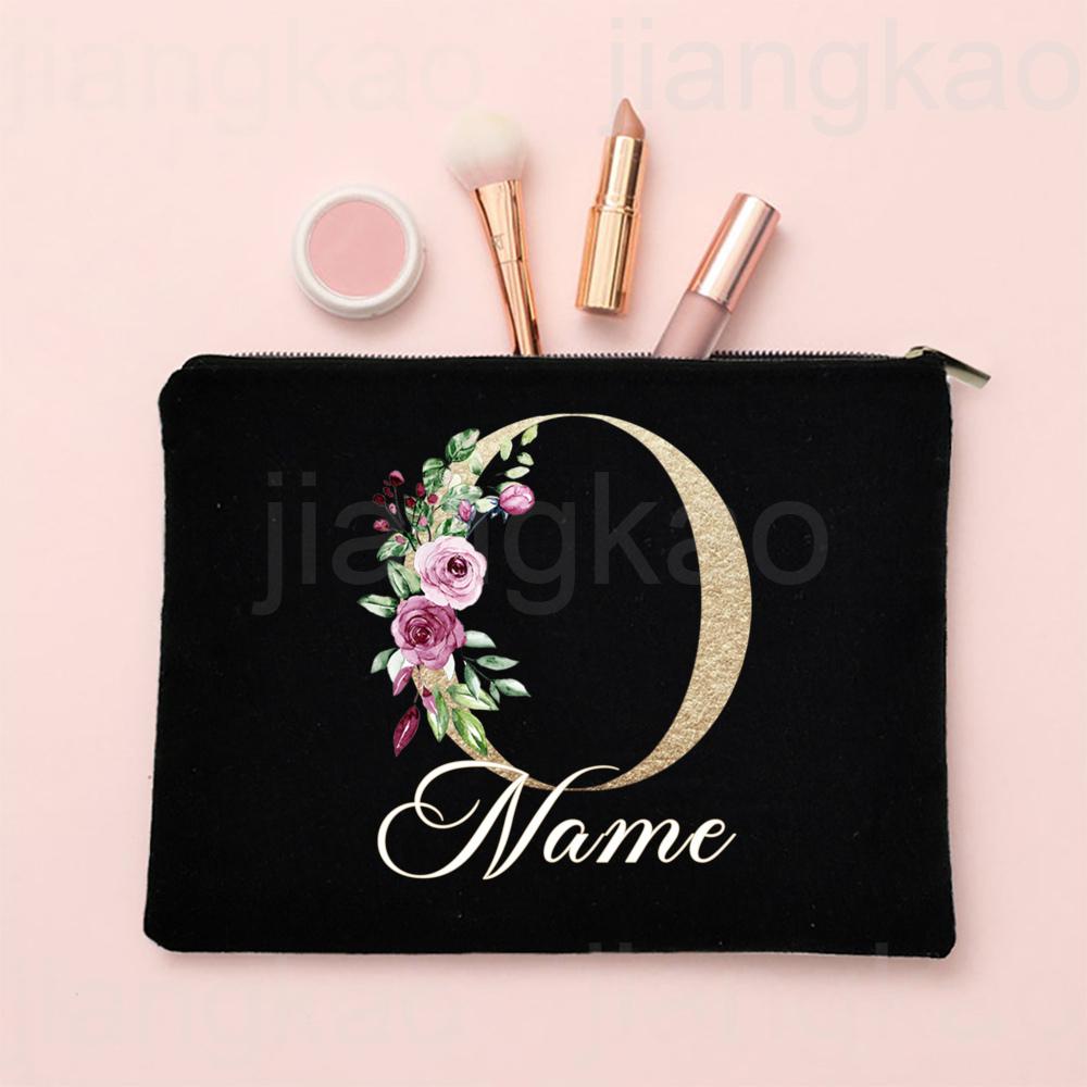 Personalised Letter with Name Makeup Bag Bridal Cosmetic Case Canvas Monogram Toiletry Bags Birthday Wedding Bridesmaid Gifts