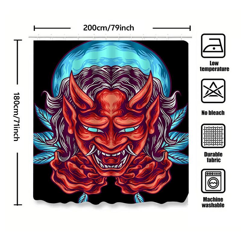 Tuniu Red Oni Japanese Demon Shower Curtain Cool Art Wall Hanging For Bathroom Decor