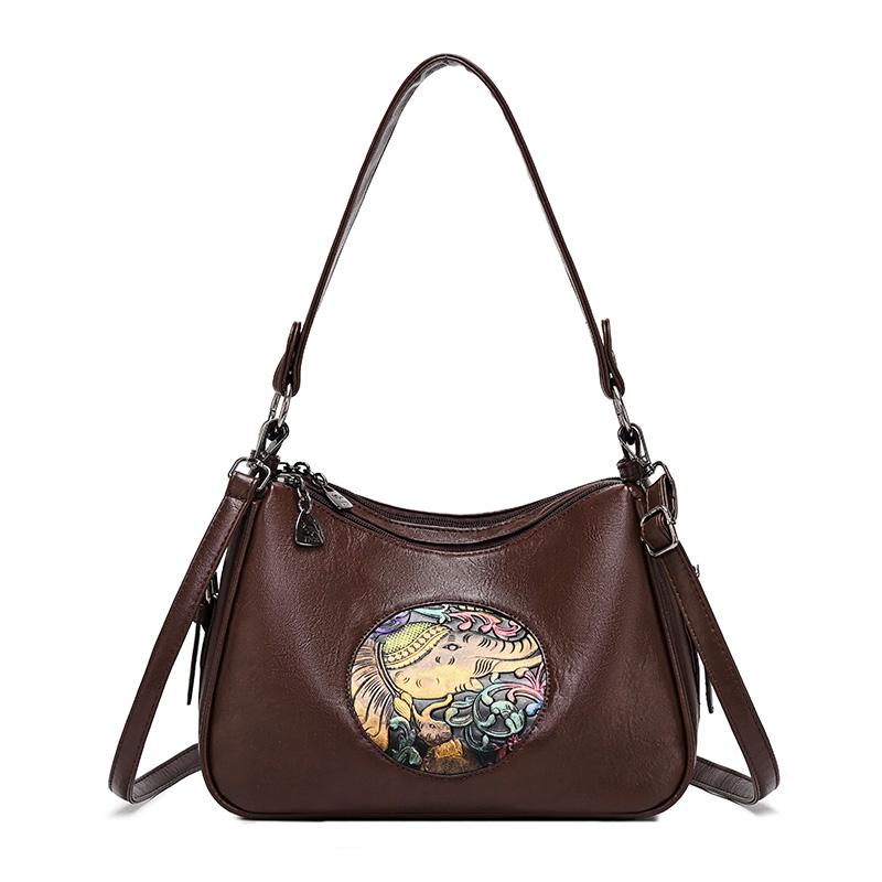 Genuine Brand Soft Leather Shoulder Bag Women Casual Tote Bags Female Solid Color Purse Printing Design Handbag Commuting Sac
