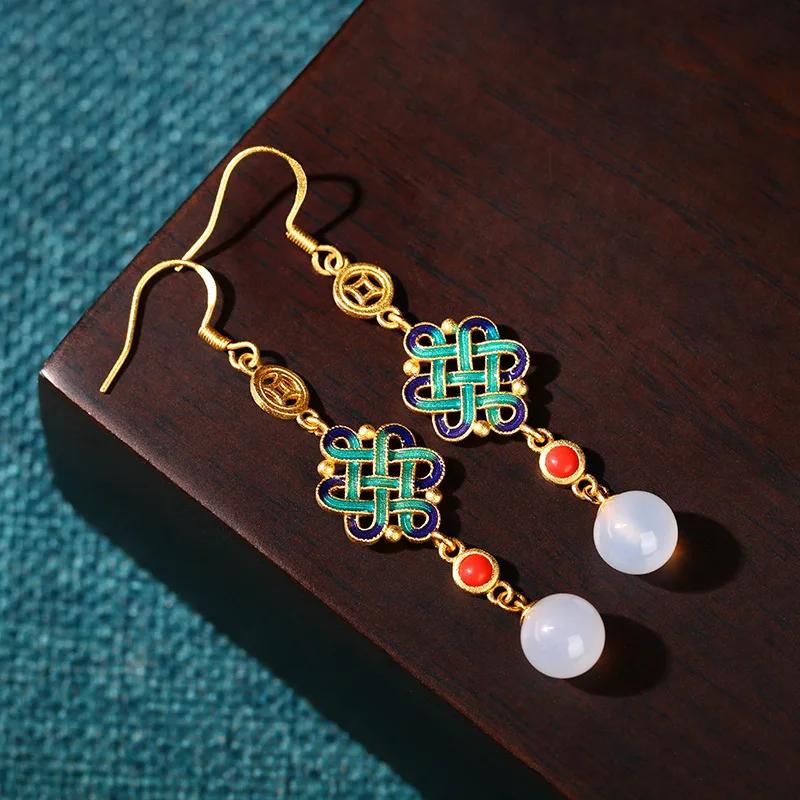 

Natural Stone Pendant Earrings Earrings for Women Vintage Celtics Knot Jade Drop Earrings Wiccan Witch Charms Jewelry Gift