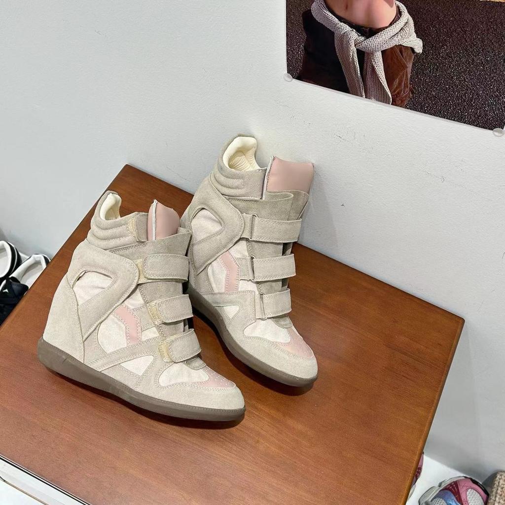 Nové dámské boty s vnitřním zvýšením výšky, kotníkové, barevně blokované, s kulatou špičkou, na ploché podrážce, ležérní, univerzální velcro tenisky pro ženy