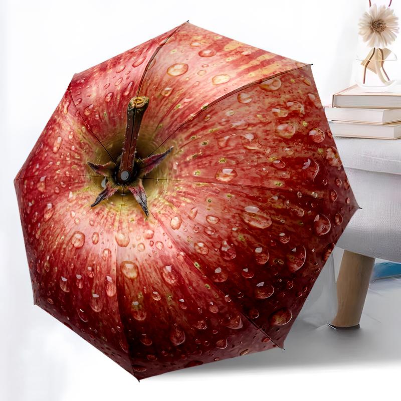 

1pc Sturdy 8-Bone Auto Umbrella, Fruit Apple Juicy Red Raspberry Umbrella, Digital Printed, Foldable Umbrella for On-the-Go Outdoor Use
