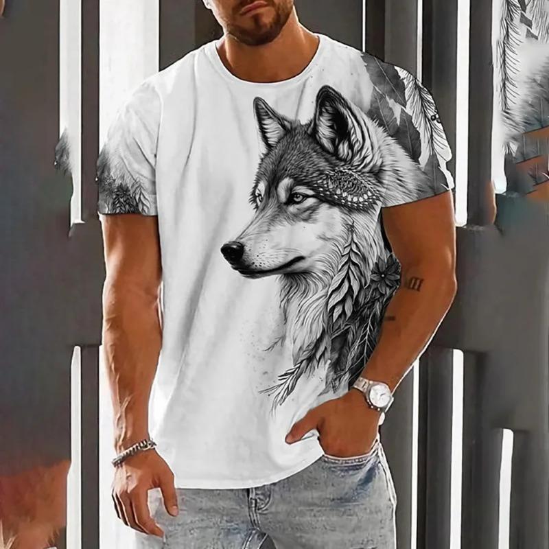 3D Printed Wolf Pattern Summer Outdoor Casual Men's T-shirt Loose Comfortable Sports Short-sleeved Street Fashion Crewneck Top