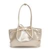 Color Solid Simple Bow Decoration Pleated Design Women Casual Shoulder Bag Tote