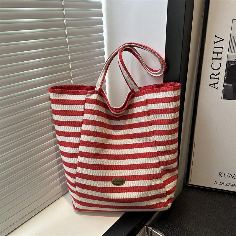 Fashi Striped Cloth Bag, Korean Lazy Style Tote Bag, Student Large Capacity Casual Shoulder Bags for Women