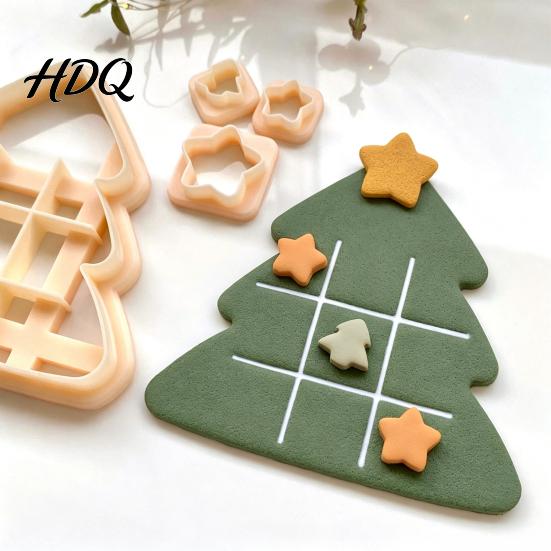 Holiday Cookie Molds Christmas TicTacToe Cutter Snowman Tree Shaped Mold for Cutters Baking DIY Biscuit Stamp Party