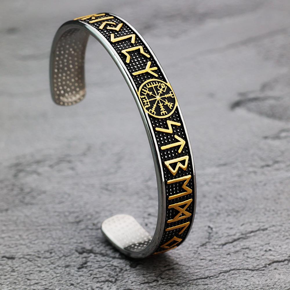 Viking Symbol Stainless Steel Retro Open Cuff Bangle Nordic Style C Bracelet