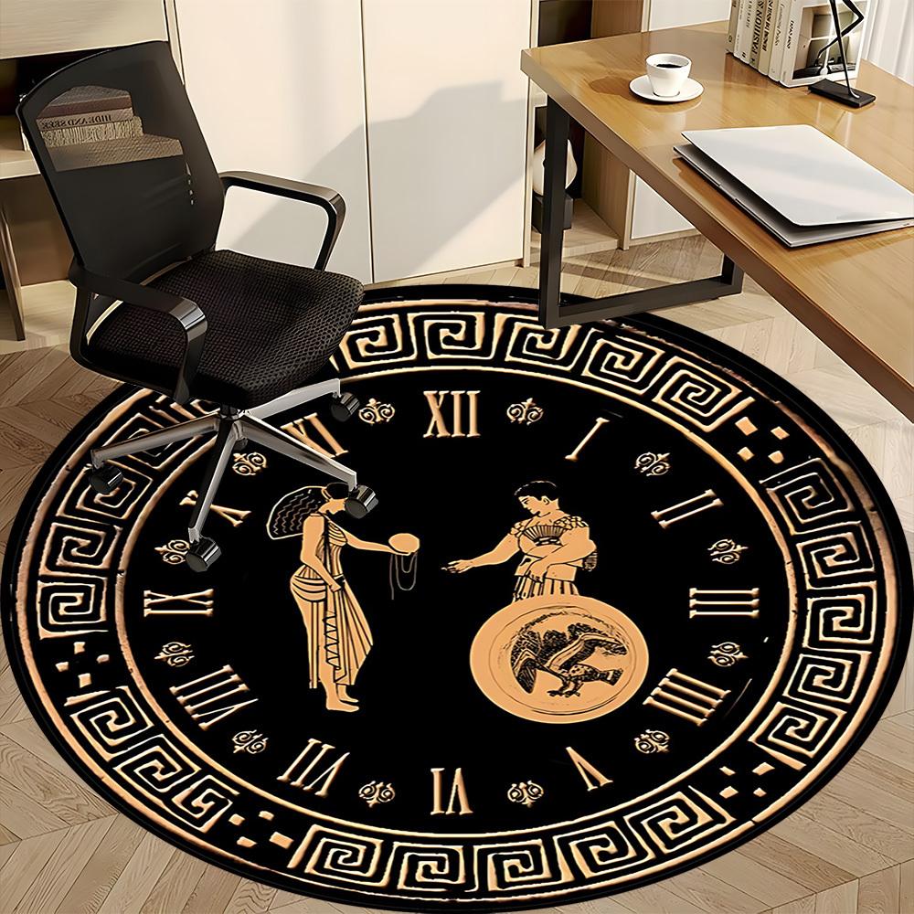 1PC Clock Ancient Pattern Office Round Area Rug, Mat Suitable For Office, Under Office Chairs Bedroom Living Room Home Decor, Room Deco