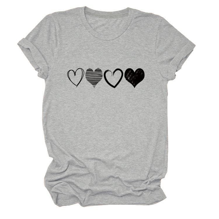 Fashion Trends Four Different Hollow-Out Love Women's Crew Neck Short Sleeve T-Shirts