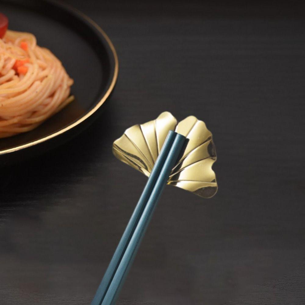 4pcs 304 Stainless Steel Chopstick Pillow Rust-proof Pen Rack Ginkgo Leaf Chopsticks Holder  Canteen
