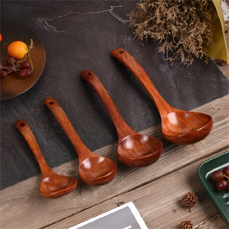 Curving Handle Wooden Kitchens Spoon For Soup Porridge Stirring Serving Heat Resistant Solid Wood Utensils Japanese Style Designs