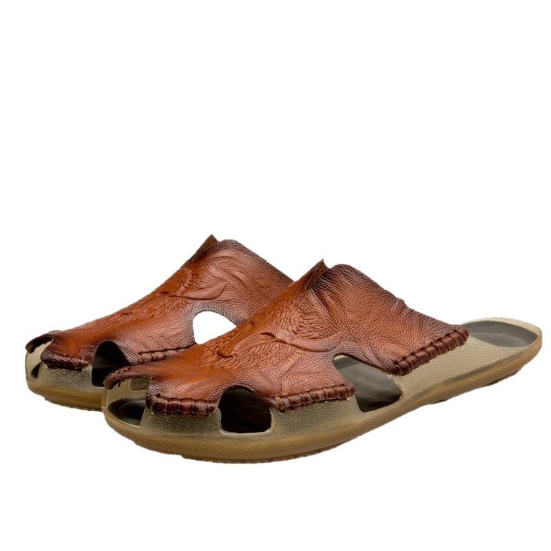 Men's 2024 Summer Sandals: Baotou Hole Slippers for Outdoor & Beach, Large Size 48 Warm Soft-Soled Half Slippers.