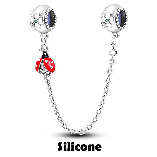 925 Sterling Silver Silicone Spacer Stopper Clip Charms Safety Chain Charms Fit Fashion Style Bracelet Gift Women 