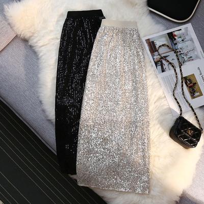Sexy Sequin Skirt  Mid Length Women's Bag Buttocks  A-line One Step Skirt