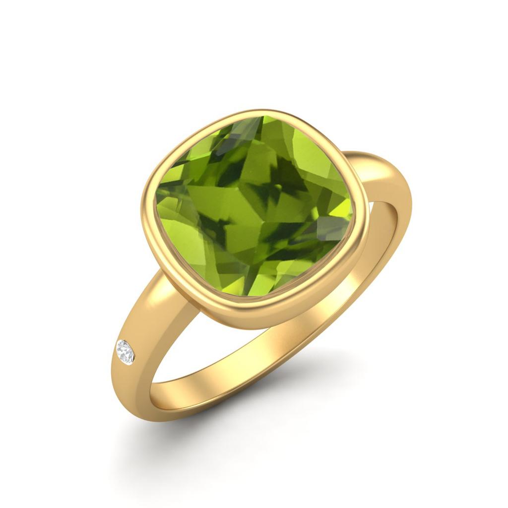 2.5 Ctw Cushion 925 Sterling Silver Gold Vermeil Peridot Solitaire Women Bezel Set Wedding Ring
