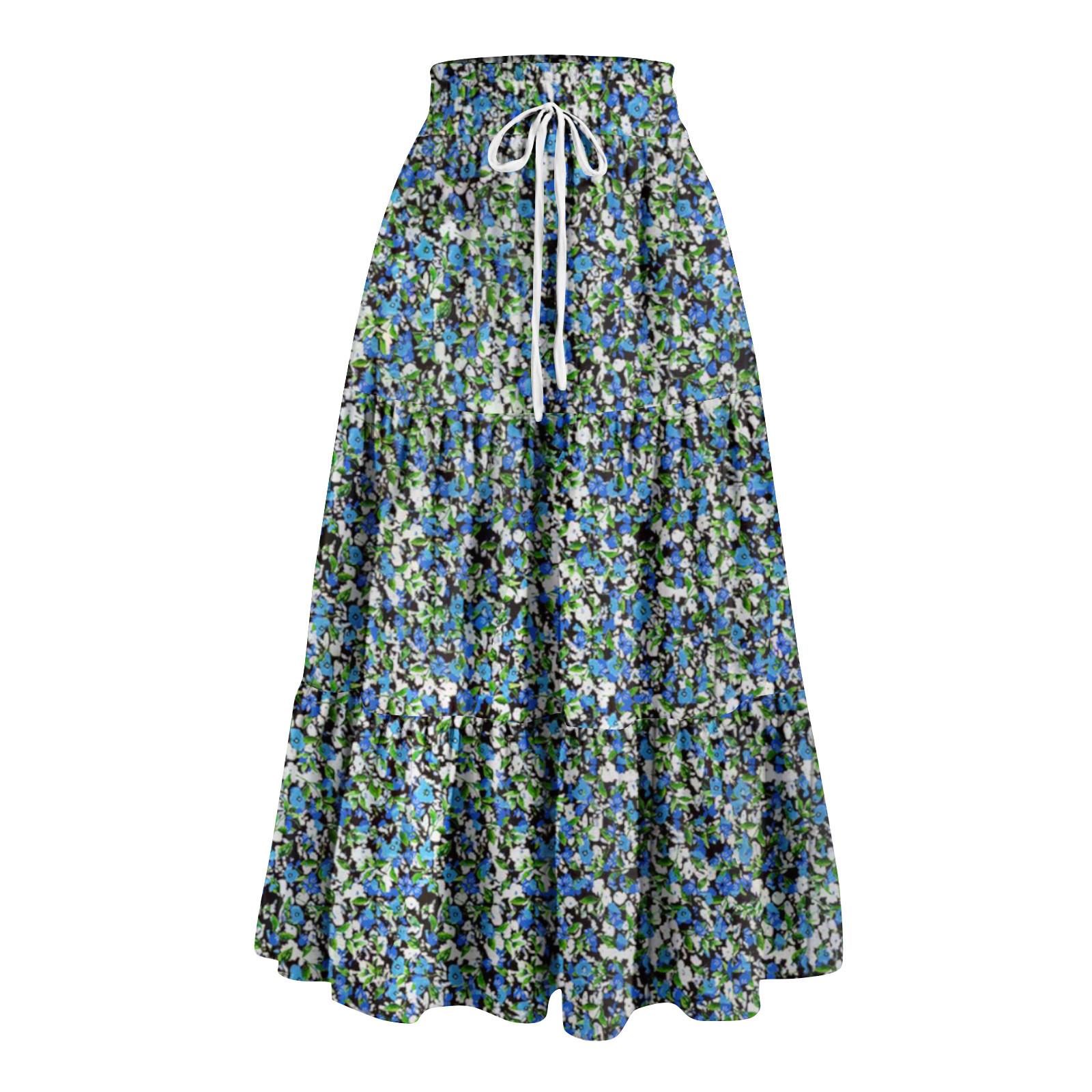 Женская весенняя повседневная длинная юбка с оборками, однотонная юбка, ретро-юбка в складку M