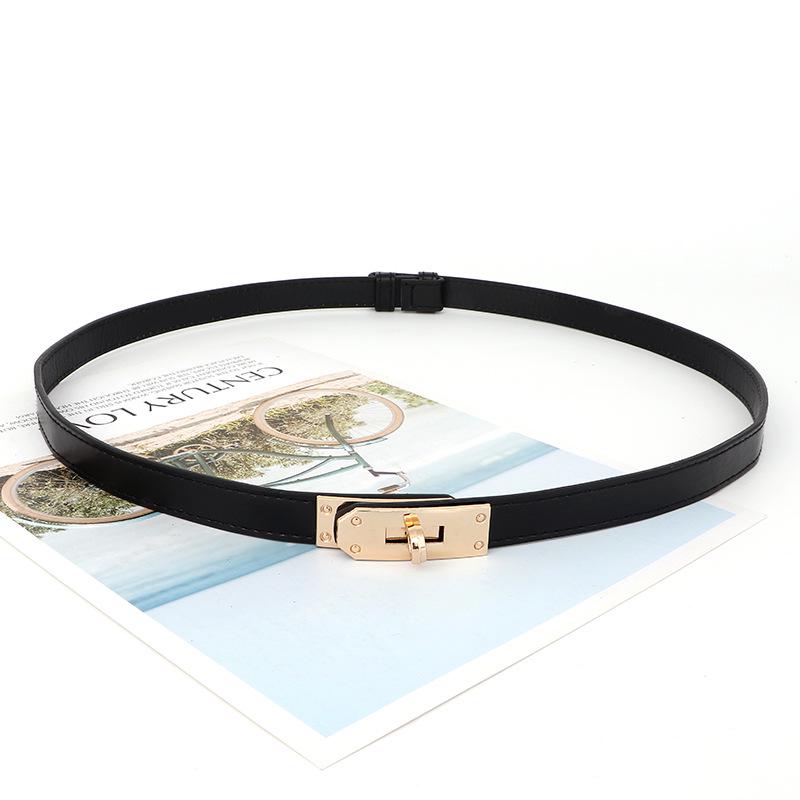 Women's Leather Decorative Buckle Pull-Through Waistband Belt for Skirts and Suits - Punch-Free Design.