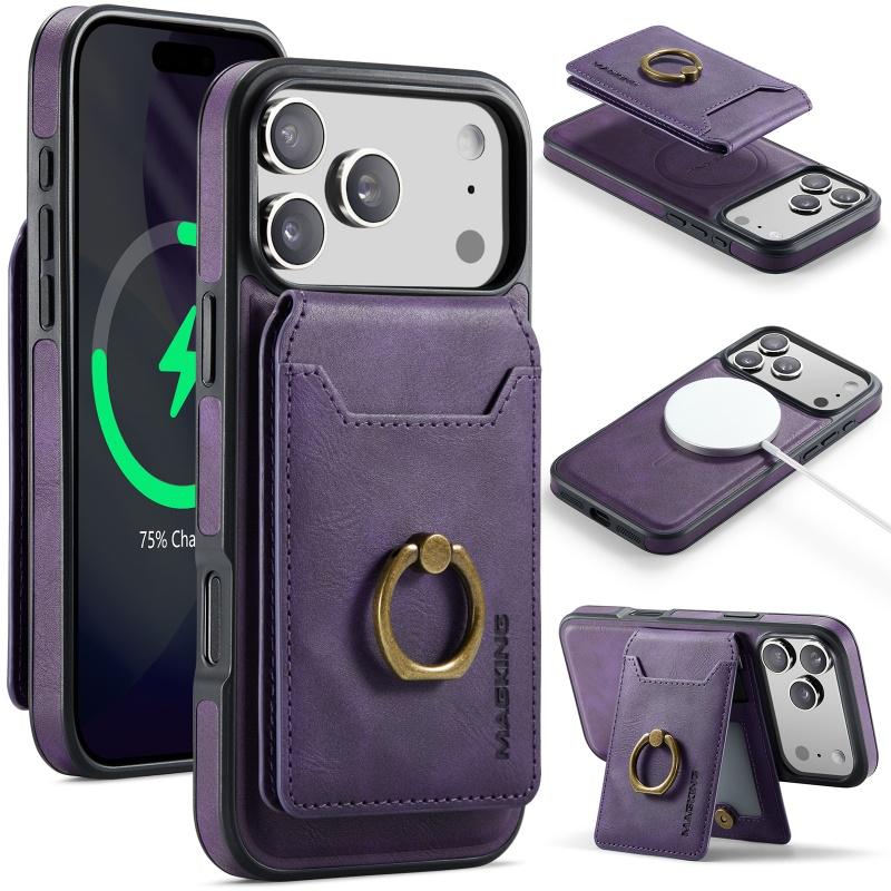2 in 1 Detachable Leather Phone Case for IPhone 17 16 Pro Max 15 14 Plus Air 16E 17E 13 12 Ring Card Wallet for MagsafeCover