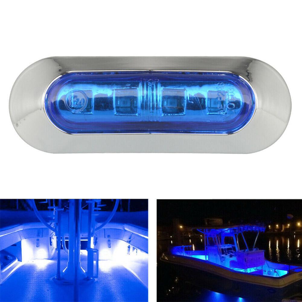 4Pcs Boat Transom Light 12-24V Universal Waterproof Marine Boat Underwater Pontoon Transom Lamp 4 LED Blue Courtesy Lights Kit 3
