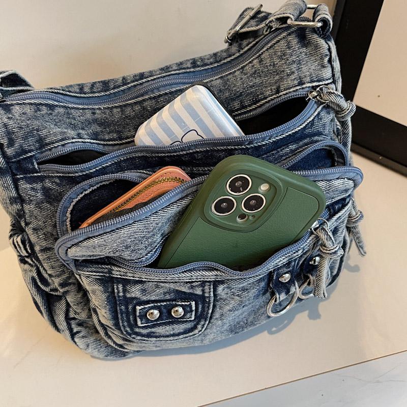 Vintage Multi-Pocket Denim Women's Bag Hand Shoulder Crossbody Bag