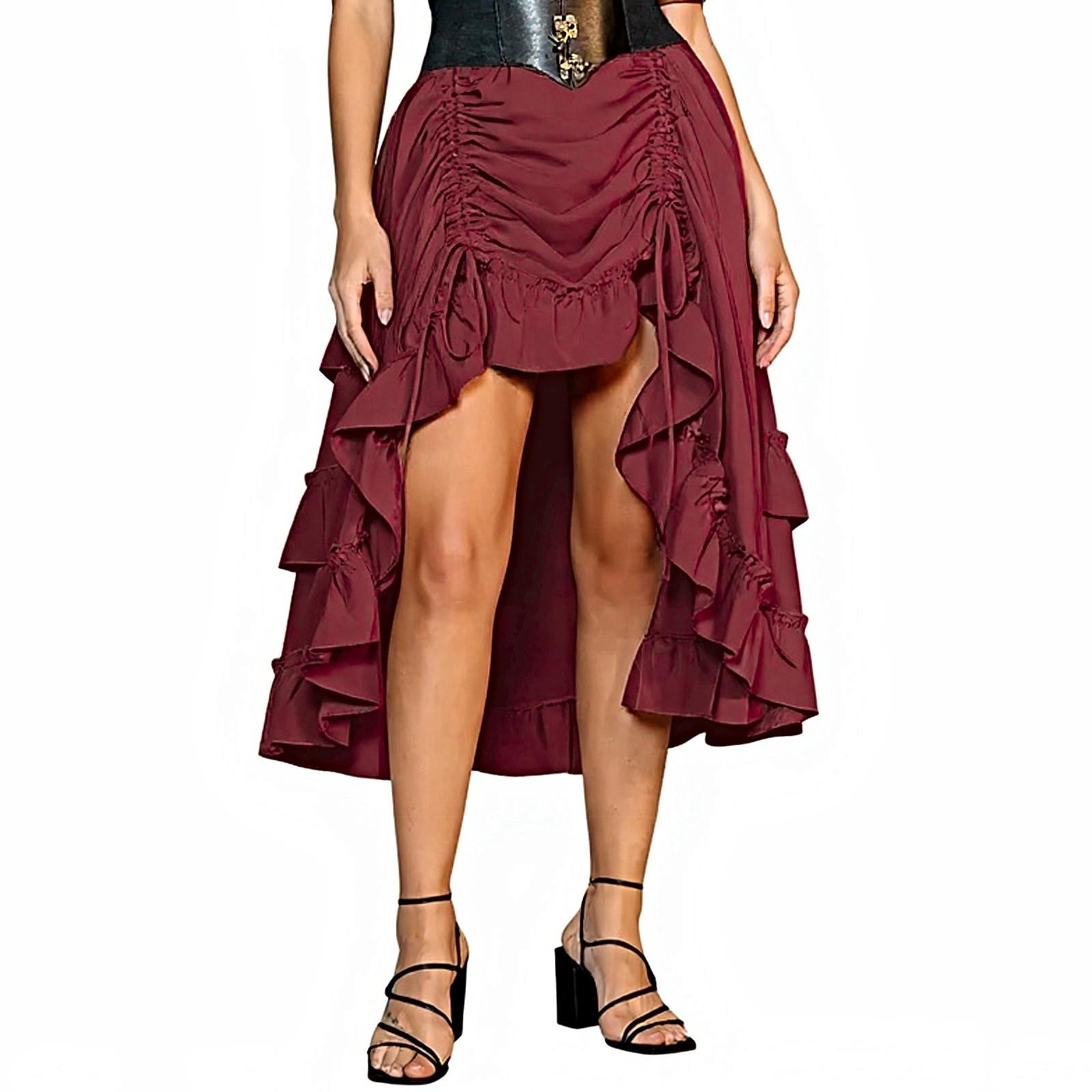 

Женская юбка макси с завязками на завышенной талии, летние длинные юбки, легкие многослойные струящиеся цветочные плиссированные юбки XL винный