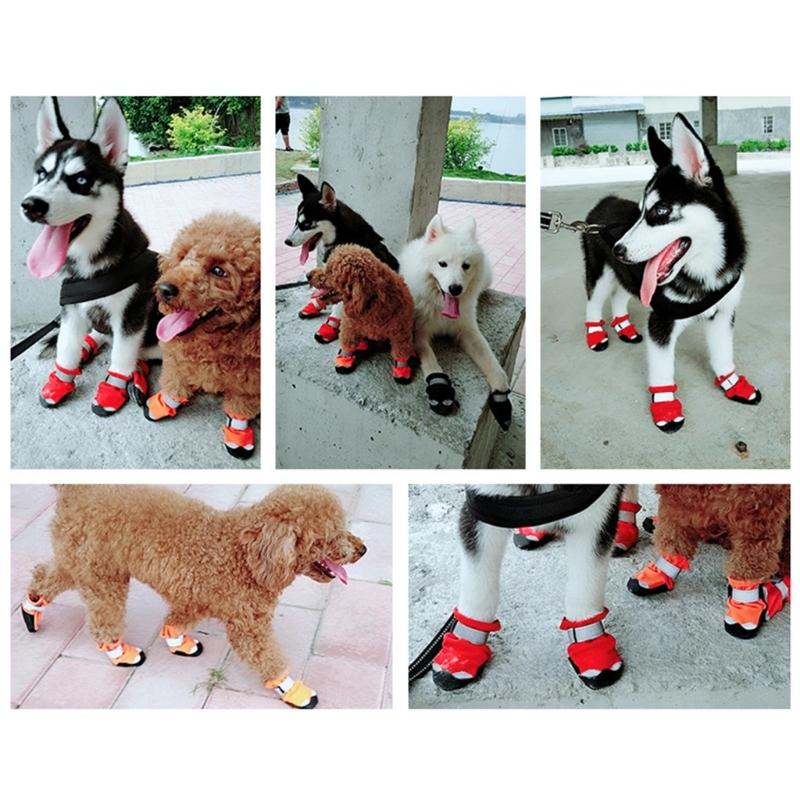 4pcs Lightweight Dogs Shoes with Reflective Striped Dogs Comfortable Dogs Daily Walking Booties Lightweight Cats Shoes