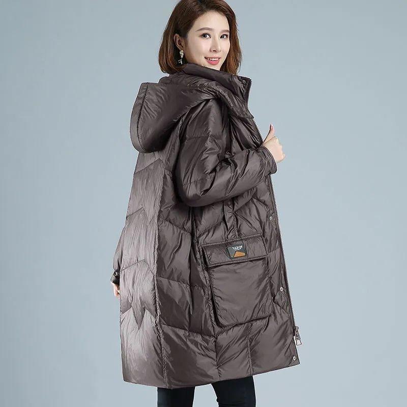 Winter Women's Long Hooded Parka - Detachable Thicken Loose Padded Jacket with Zipper Pockets, Warm Snow Wear