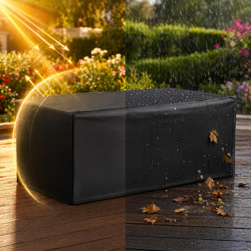 Einteilige Outdoor-Terrassenbox-Abdeckung - Schwarzes Premium-Oxford-Gewebe - Kompatibel mit den meisten anderen Terrassenboxen (nur Hülle)