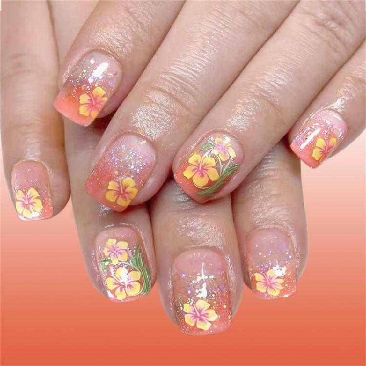 

Sweet Floral Press On Nail 24Pcs Set Short Square Shape Gradient Artificial Nail for Valentines Day Celebration 1
