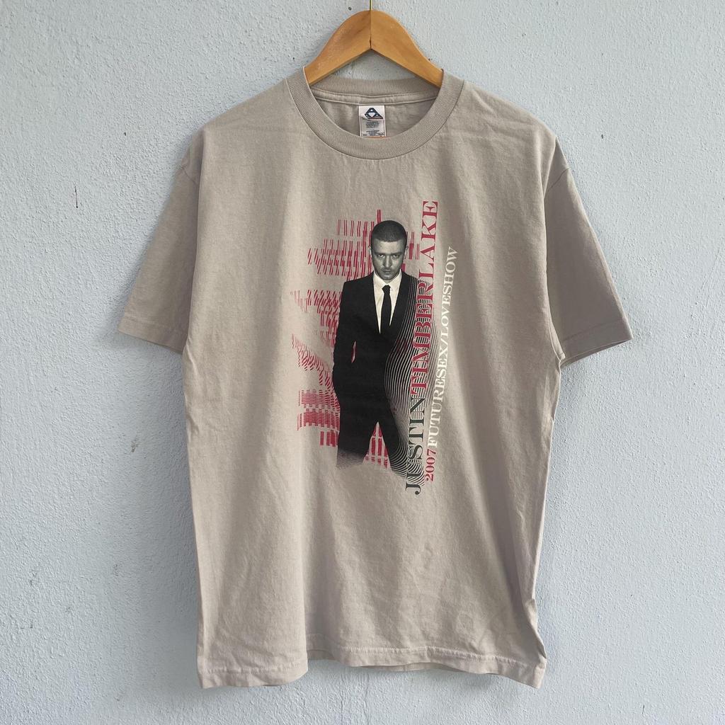 Vintage 2007 Justin Timberlake FutureSex/LoveShow Taupe T-Shirt – Official Retro Tour Concert Graphic Tee – 0s Pop Music Apparel Size Large